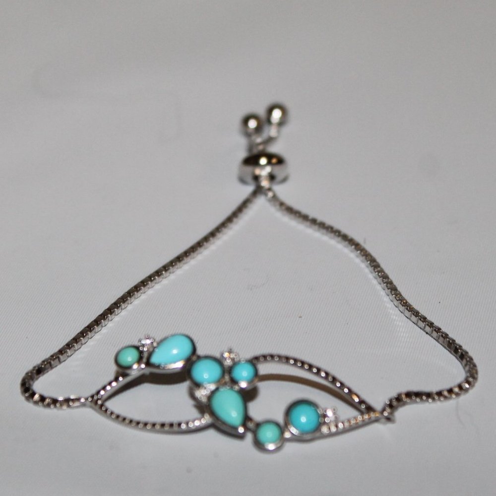 New 925 Sterling Silver Turquoise Sleeping Beauty Bolo Bracelet - Picture 1 of 6